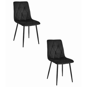 Silla valora tyra, terciopelo negro, patas metálicas, juego de 2