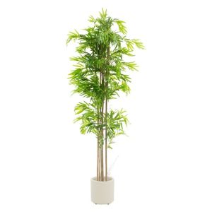 Bambú artificial 210 cm, estilo oriental, hojas y maceta de plástico