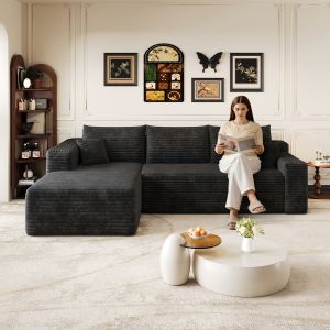 Sofá chaise longue en l de tela negro asiento profundo sin montaje 241 cm