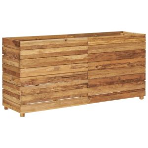 vidaXL jardinera madera maciza de teca y acero 150x40x72 cm
