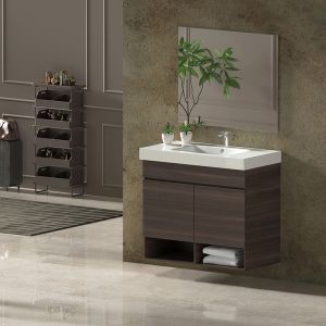 Móvel NEBARI, lavatório  solid surface espelho FRESNO TEA 80x40Cm, gaveta