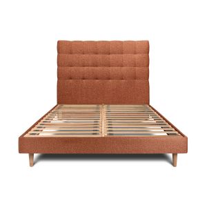 Cama de 135x190 cm con cabecero tapizado - tejido rizado - terracota