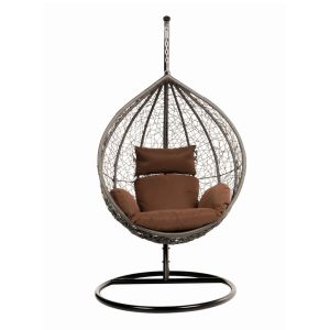 Silla colgante de poliratán con armazón cielo - gris/marrón