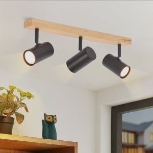 Nettlife lámpara  foco  negro 3 llamas gu10 madera moderna retro metal