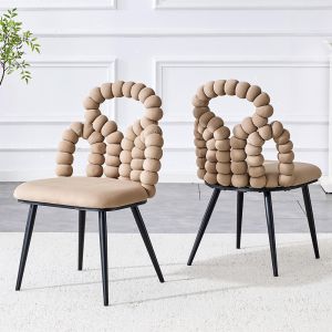 Sillas de comedor,camel,2 piezas, respaldo con cadena de bolas