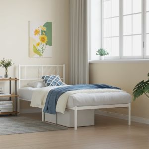 Cama sin colchón con cabecero metal blanco 80x200 cm es9899