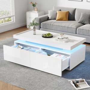 Mesa de centro con LED y 2 cajones blanco 35x95x45cm