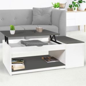 Mesa baja elevable - madera blanca y gris - 110x60x45 cm