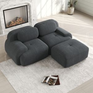 Sofá modular de esquina de pana gris sin montaje con diseño ergonómico
