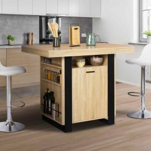 Isla central industrial de madera negra - 110 cm