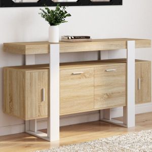 Aparador industrial de madera blanca de 4 puertas - 140 cm