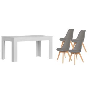 Pack mesa extensible de comedor o cocina blanco + 4 sillas nordic gris