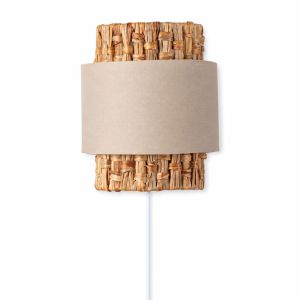 Aplique véla beige, ratán/textil, cable, enchufe, interruptor, E27