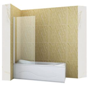 Mampara de bañera 1 hoja vidrio ahumado, 80x150 cm, perfil blanco