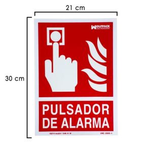 Cartel fluorescente pulsador alarma 30x21 cm.