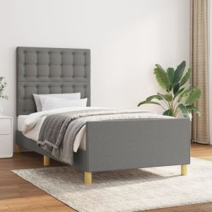 Cama con cabecero de tela gris oscuro 90x200 cm