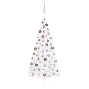 vidaXL medio árbol de navidad con luces y bolas blanco 240 cm