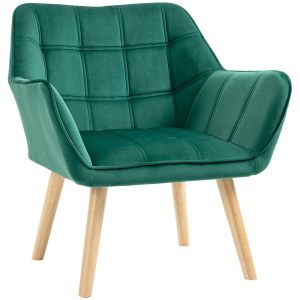 Butaca de salón 67x61.5x71 cm terciopelo, madera de caucho color verde