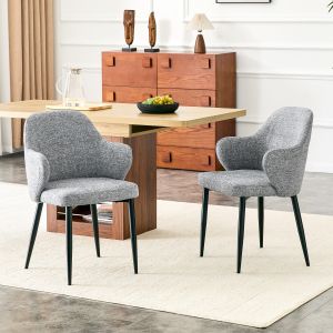 Conjunto de 2 sillas de comedor tela gris con patas de metal negras