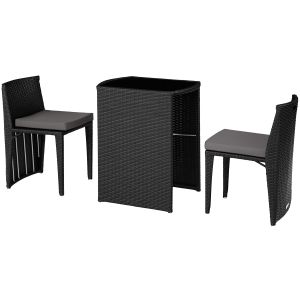 Conjunto de ratán y aluminio plegable para dos personas, negro