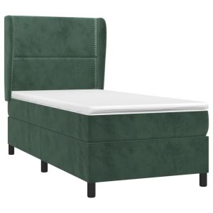 vidaXL cama box spring con colchón terciopelo verde oscuro 90x190 cm