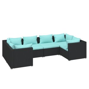 vidaXL set sofás de jardín 6 piezas y cojines ratán sintético negro