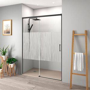 Mampara frontal + puerta corredera 165  cm muse negro serigrafiado