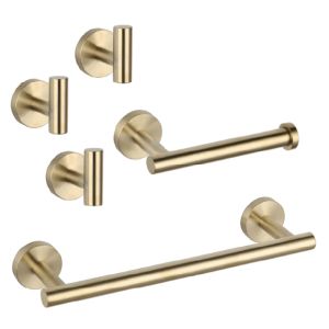 Conjunto charles 30 dorado cepillado  toallero + portarrollos + 3 perchas