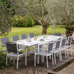Venezia set de jardin 180/300 gris 10 pl. Blanc aluminium