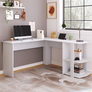 Escritorio esquinero en l con 2 estantes tablero blanco 75x140x140cm