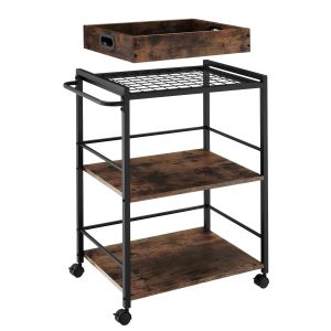Carrito para cocina 3 estantes y ruedas 65x41,5x87 cm madera oscura