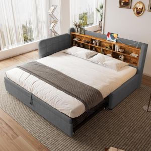 Sofa cama 90x200cm con almacenaje usb-c gris