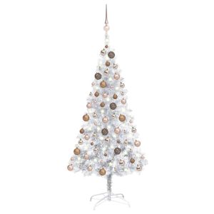 vidaXL árbol de navidad preiluminado con luces y bolas plateado 150 cm