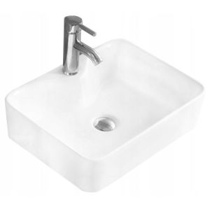 Lavabo cerámico sobre encimera, 49x38x13 cm, blanco