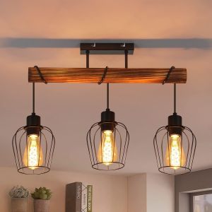 Nettlife lámpara colgar  metal y madera negra lámpara vintage E27
