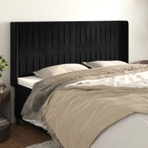 Cabecero con orejas de terciopelo negro 203x16x118/128 cm eso6776