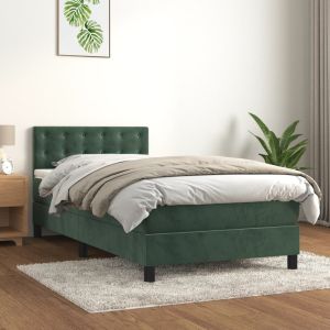 Cama box spring 80x200 cm, colchón y LED terciopelo verde oscuro rhu7854