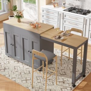 Isla de cocina extensible con almacenaje mdf gris 94,6x117-180x50cm