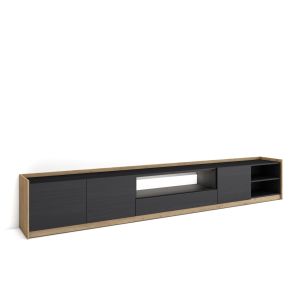 Mueble tv, 310x37x50cm, negro y roble, LED rf4901