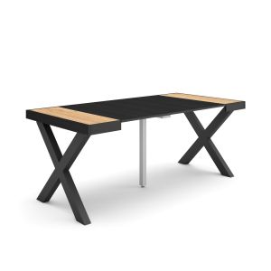 Mesa extensible, 180x90x73cm, roble y negro, patas madera maciza rf2763