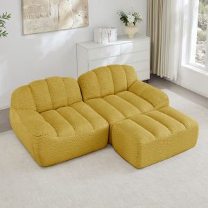 Sofá modular en l sin estructura forro polar amarillo 2 plazas otomana