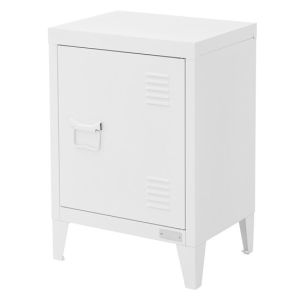 Mesita de noche de metal blanco 40x30x58 cm diseño industrial 1 puerta