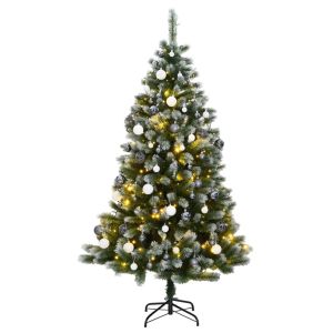 vidaXL árbol de navidad artificial con bisagras 300 LED y bolas 180 cm