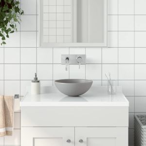 Lavabo de cuarto de baño redondo cerámica gris claro es1401