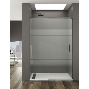 Mampara de ducha frontal basic 1+1 160-165cm serigrafiado perfil titanio