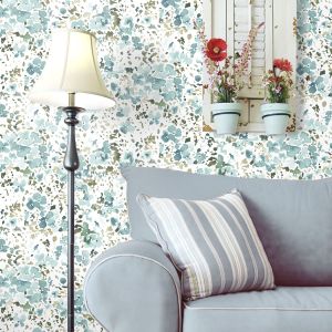 Papel pintado tnt flores modernas verde