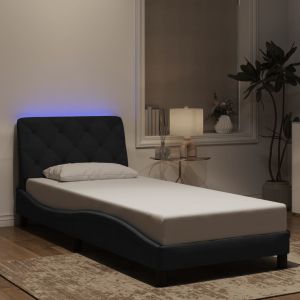 Cama 90x200 cm,cama con luces LED terciopelo negro rhu2152