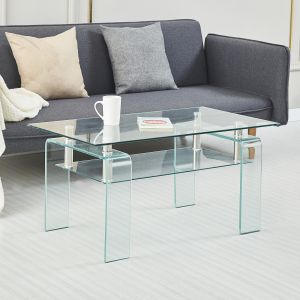 Mesa de centro de cristal templado de dos niveles transparente 45x100x55cm