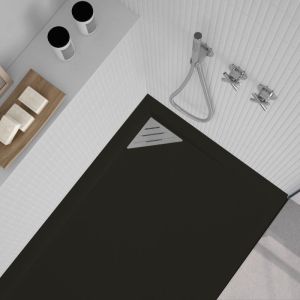 Plato de ducha resina trinity negro  90x190 cm rejilla inox a la izquierda