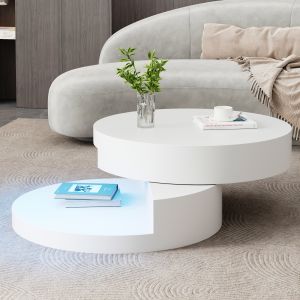 Mesa de centro giratoria con LED mdf blanco 35,5x70x70cm